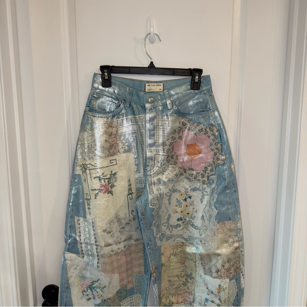 Free People We The Free Illusions Printed Relaxed Jeans in Sky Combo - Picture 9 of 16